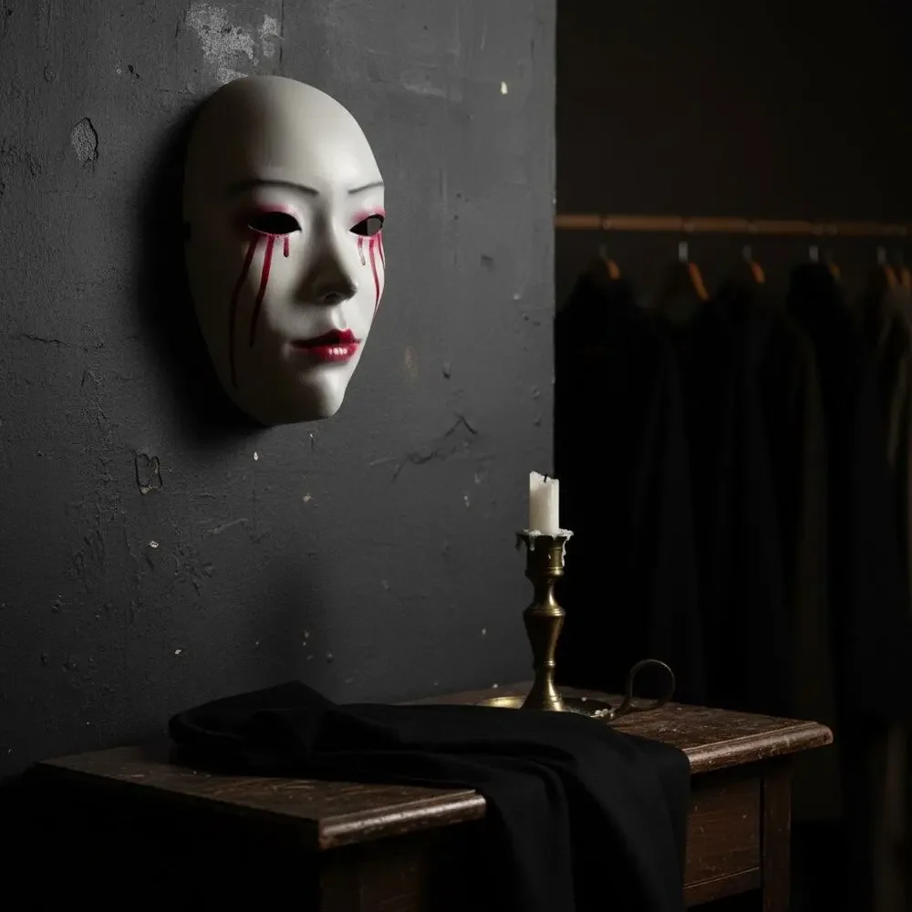 Horror Geisha Mask White Bloody Tears-Japanese Style-Halloween Cosplay Costume